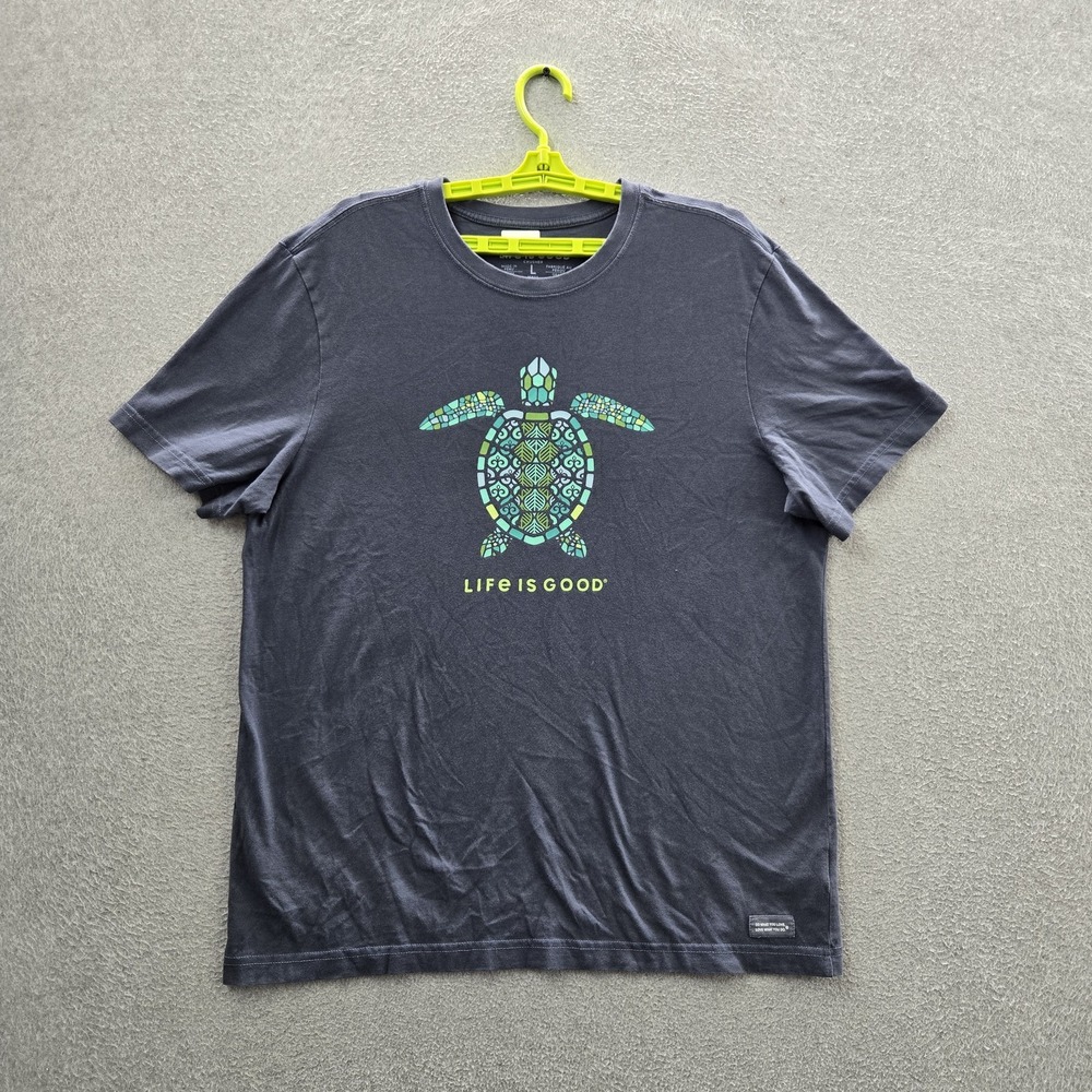 Life Is Good Men Shirt L Gray Graphic Turtle Crusher Logo Short Sleeve